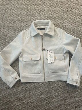 NWT Zara Light Gray Wool-Blend Zip-Up Jacket